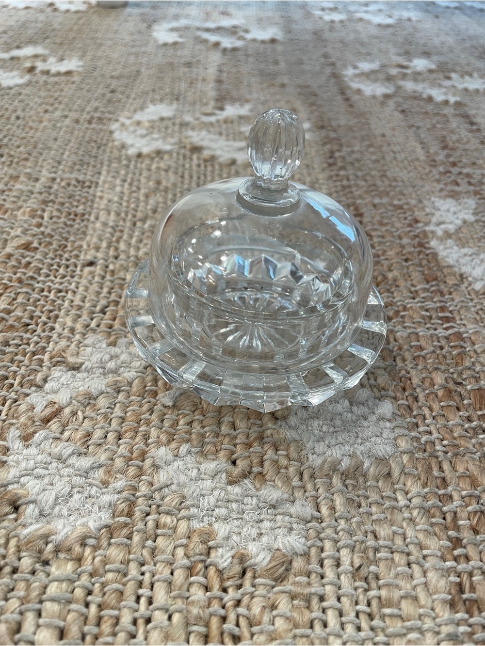 Vintage Crystal Cut Glass Rounded Covered Butter Dish